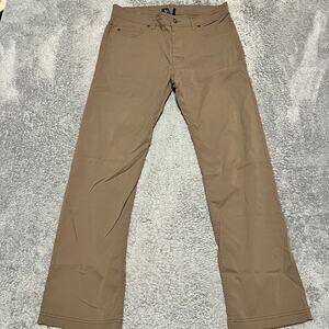 Prana Brion Pants Mens 34 x32 (34x31)  Brown Nylon Hiking Outdoor Gorp ***